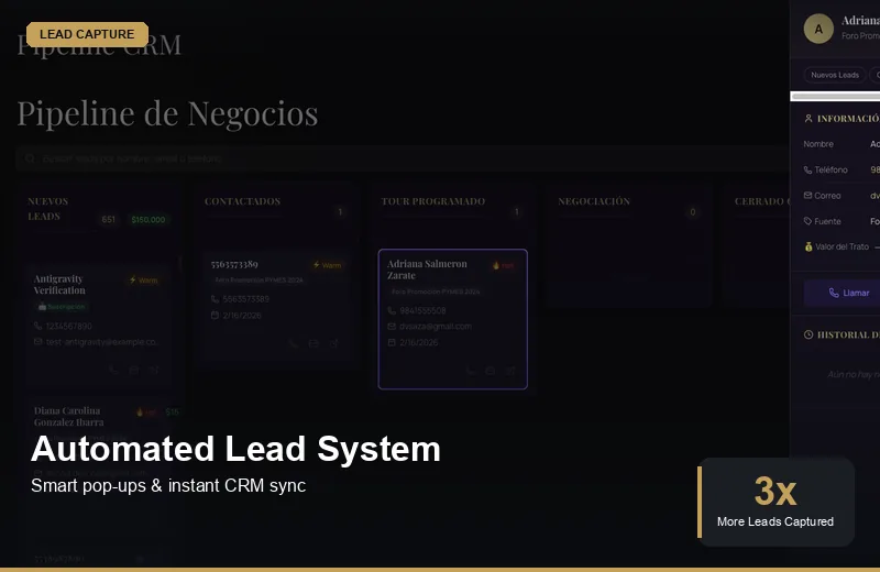 Automated lead management system with smart pop-ups