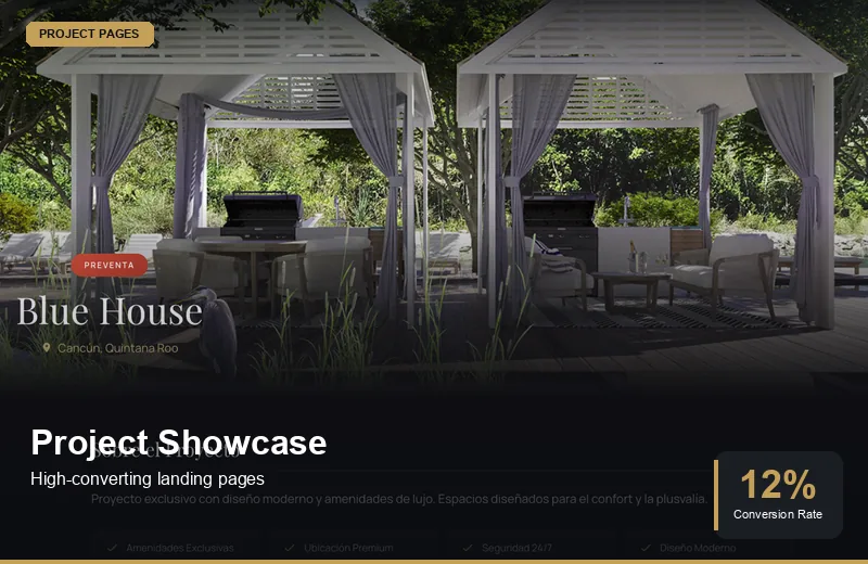 Luxury real estate project showcase page with 12 percent conversion rate