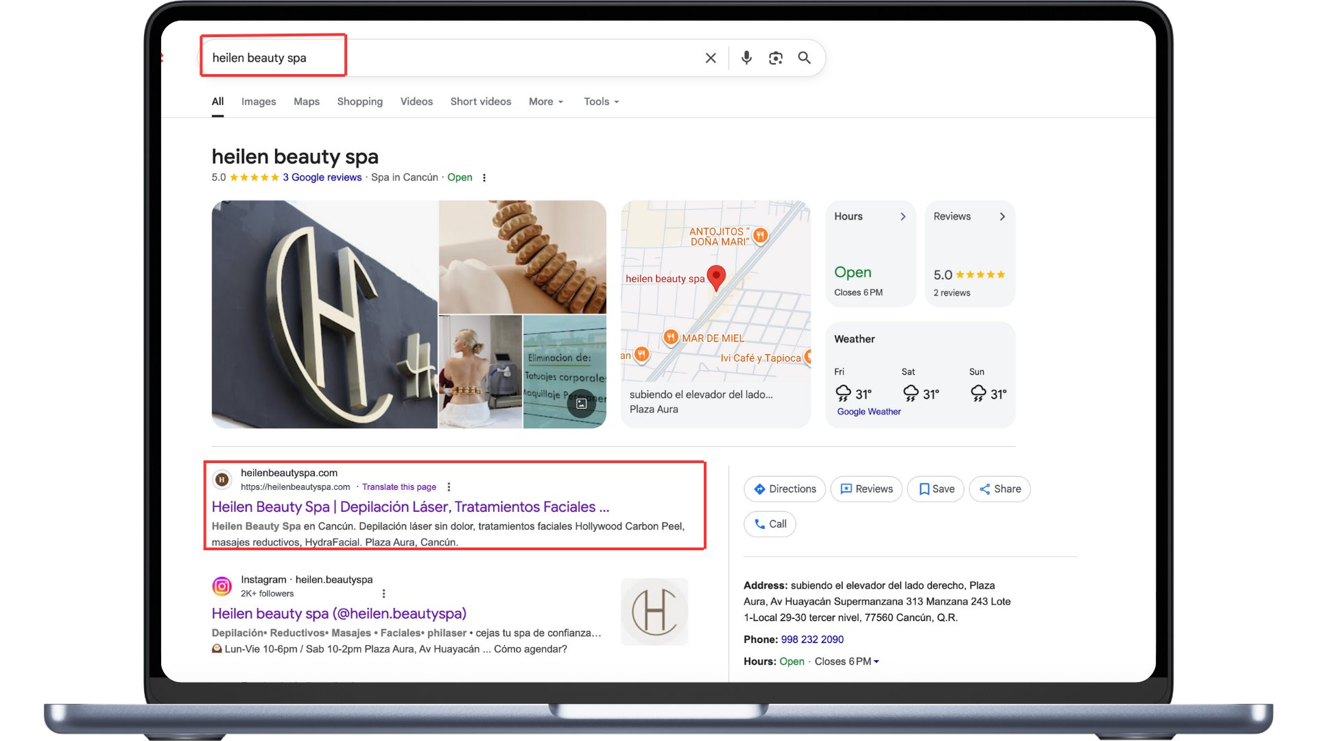 Resultado real de un Perfil de Negocio de Google correctamente optimizado — cliente de JegoDigital ranqueado #1 con 5 estrellas y horarios visibles