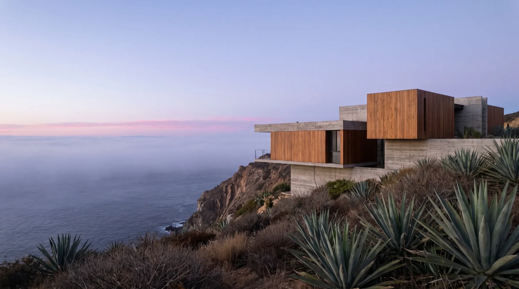 Casa Vela al amanecer sobre el acantilado