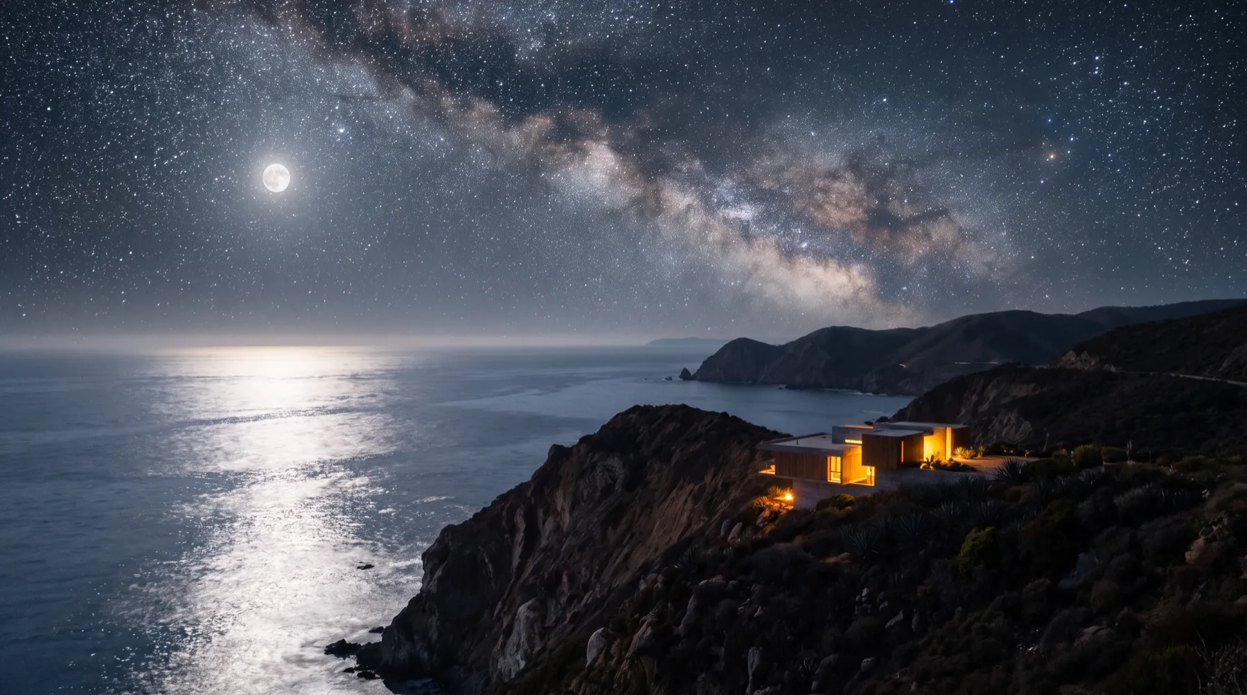 Casa Vela de noche bajo la Vía Láctea