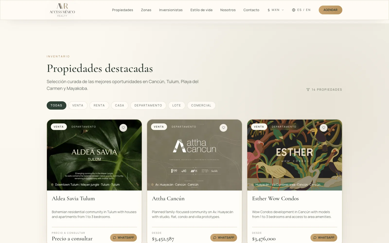Access México Realty organized listings grid