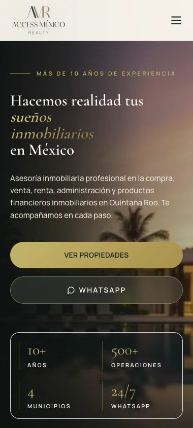 Version movil inmobiliaria Access Mexico Realty