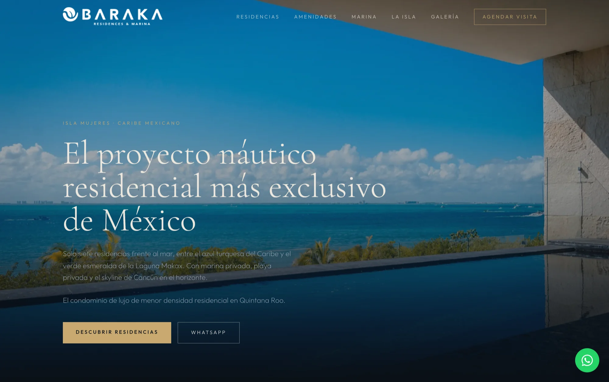 BARAKA Residences & Marina desktop website preview — oceanfront residences on Isla Mujeres