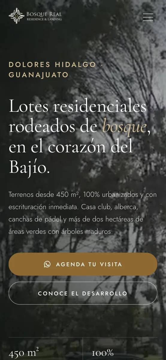 Bosque Real Residence & Landing mobile website