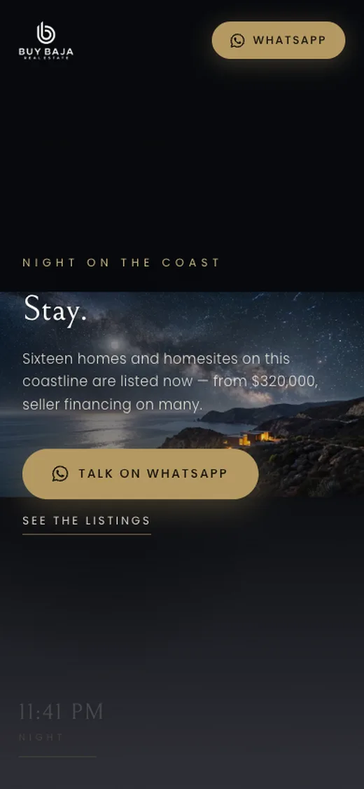 Buy Baja scroll-film website mobile preview — night finale