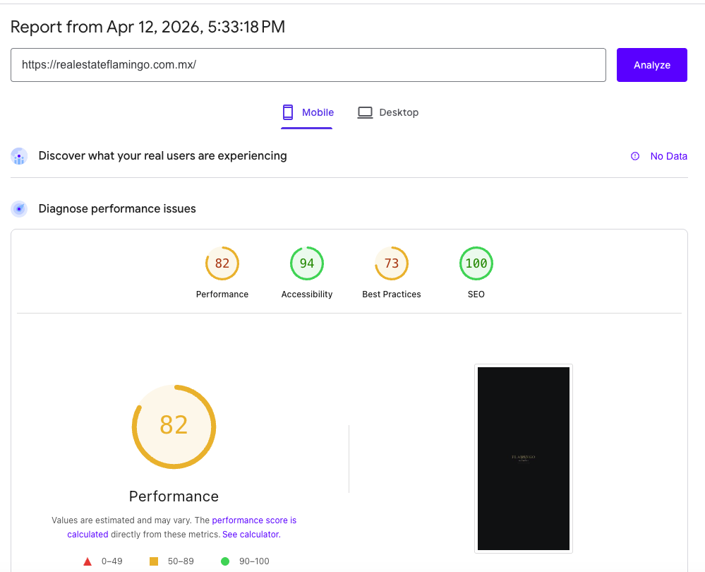 PageSpeed After - Score 82