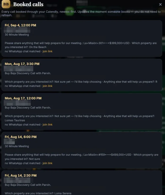 Calls booked automatically by the AI agent
