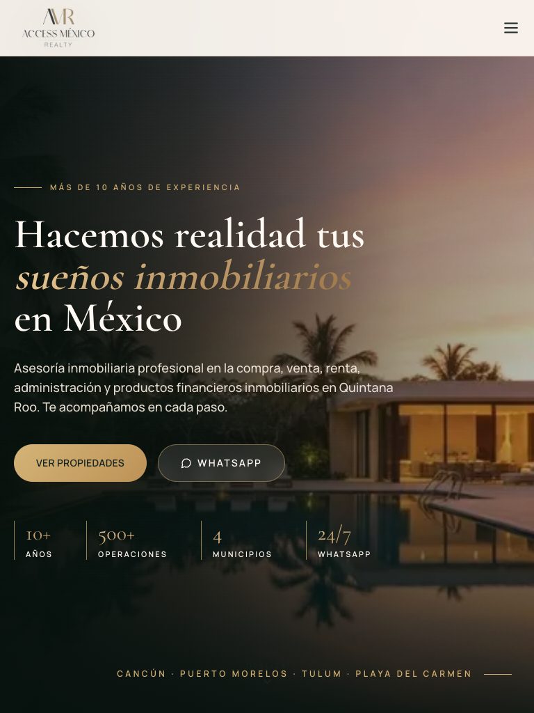 Access Mexico Realty live tablet website preview