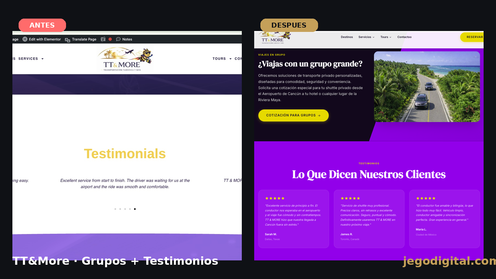TT&More Before / After — Grupos + Testimonios
