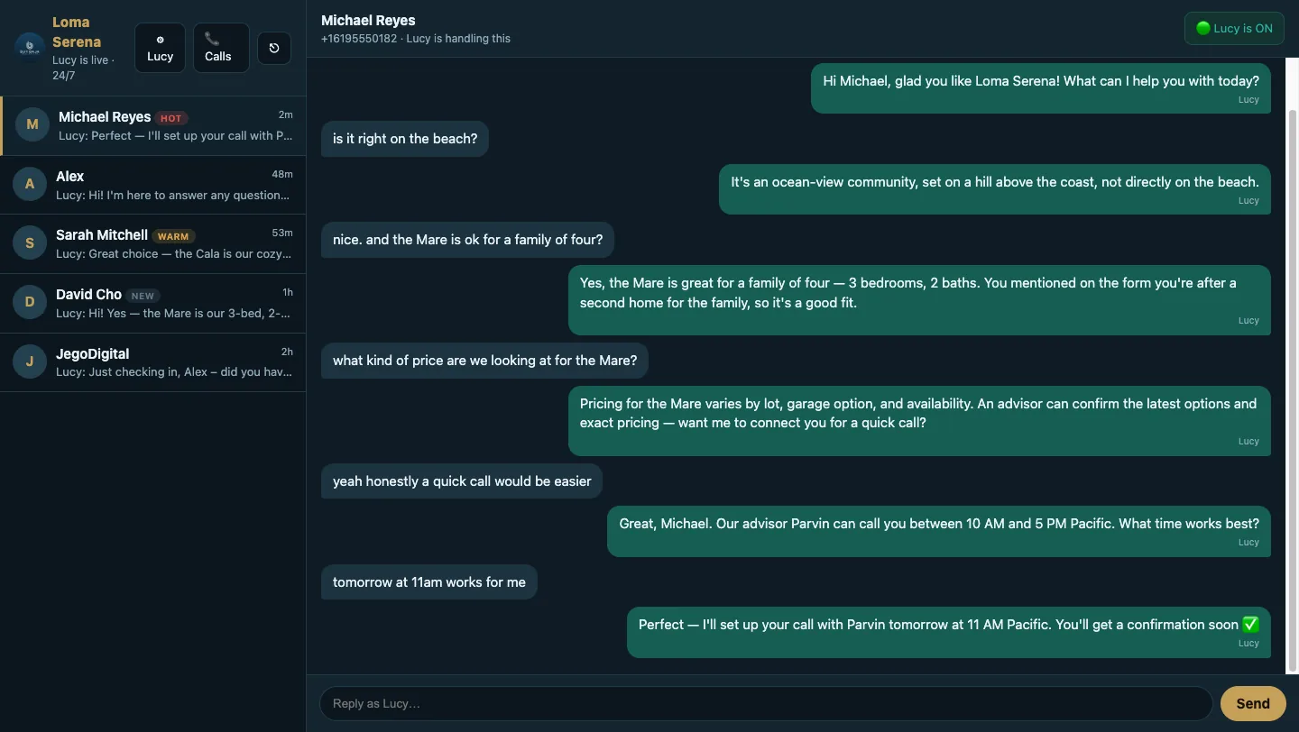 WhatsApp AI agent live inbox dashboard