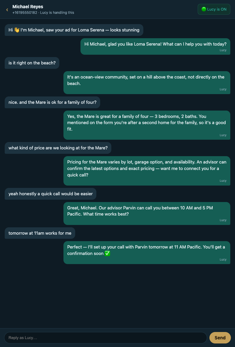 WhatsApp AI agent inbox on tablet