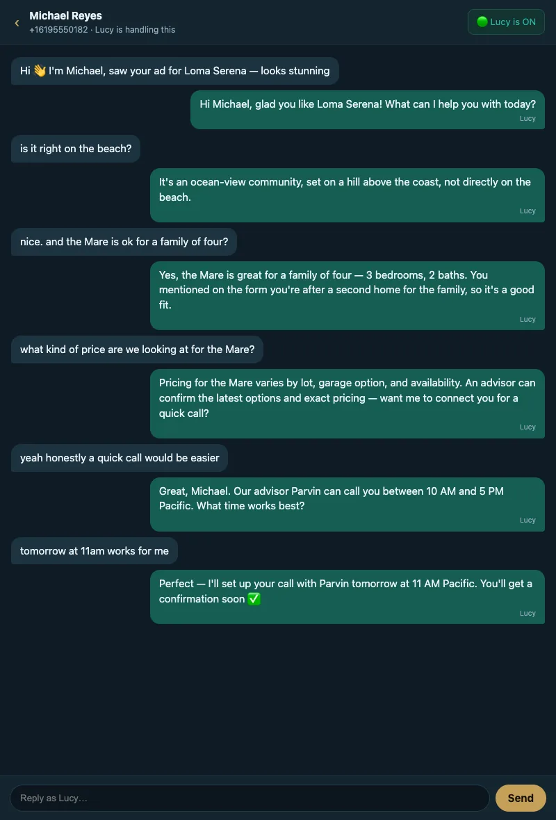 WhatsApp AI agent inbox on tablet