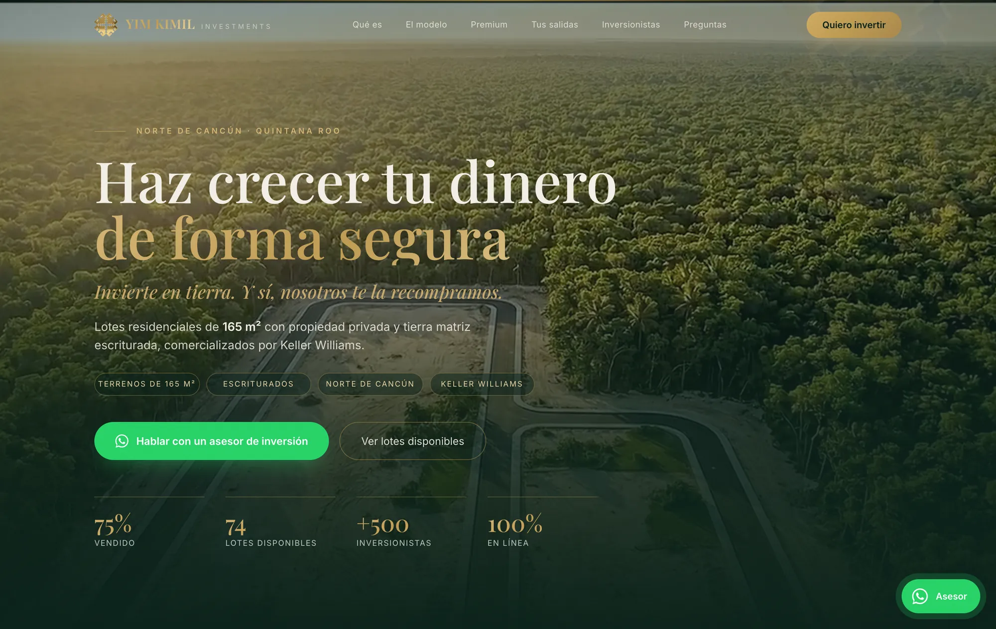 Yim Kimil Investments desktop website preview — 165 m² investment land in northern Cancún